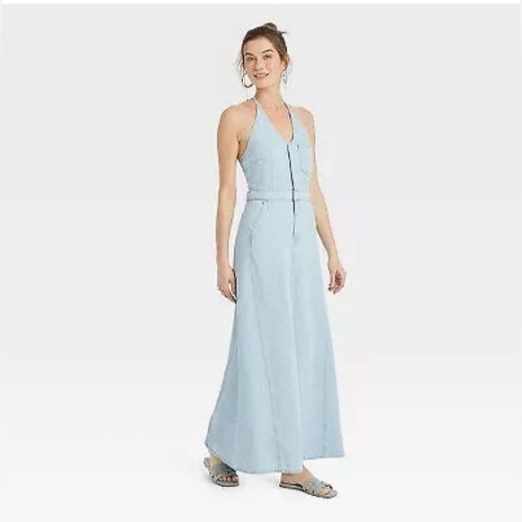 Women's Halter Neck Denim Maxi Dress - Universal Thread Blue - Picture 4 of 10
